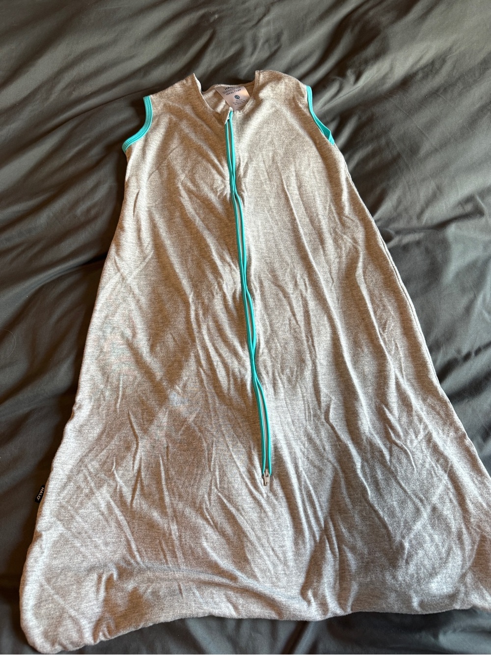 Halo Sleep Sack in Gray with Teal Trim